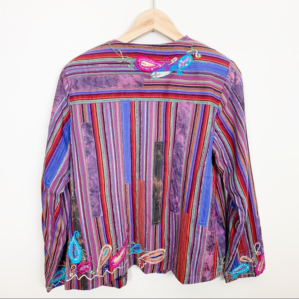 Purple Silk Open Front Jacket Patchwork Boho - image 2